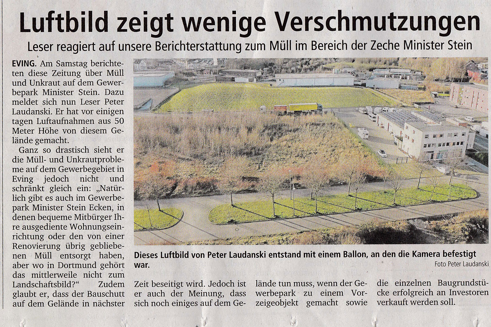 Leserbrief mit Luftbild in den Ruhr-Nachrichten vom 7.1.2014